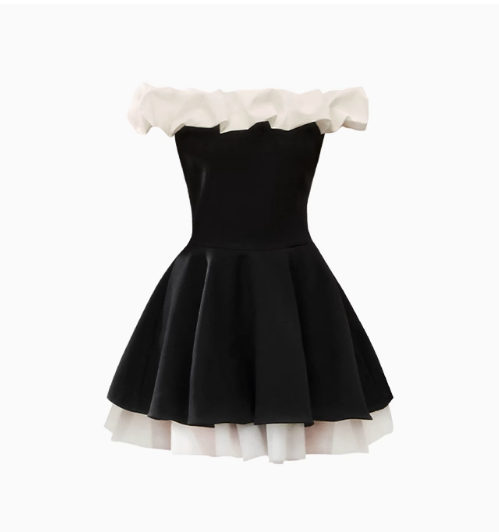 Elegant French Off-shoulder Black A-Line Dress RF0792