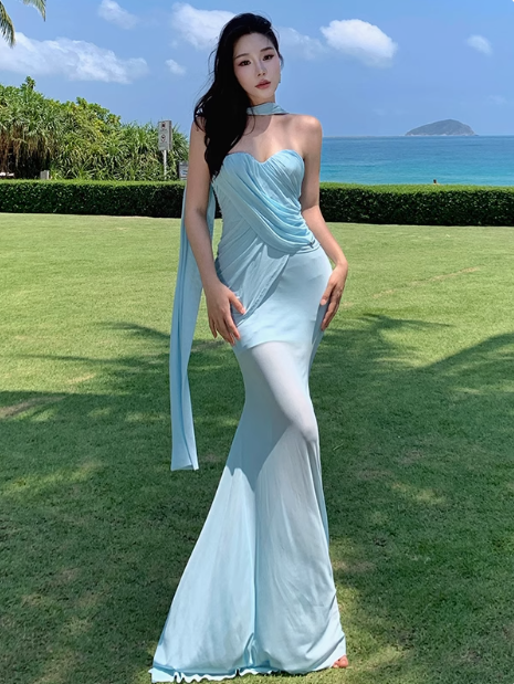 Stunning Blue Sweetheart Mermaid Chiffon Summer Dress RF0794