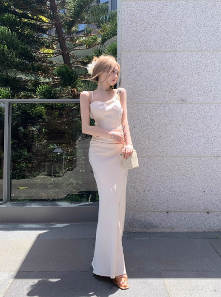 Cute French Spaghetti Straps Sheath Satin Summer Dress RF0795