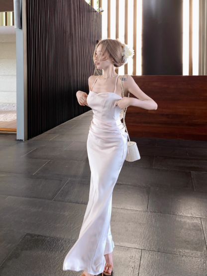 Süßes französisches Spaghettiträger-Etuikleid aus Satin, Sommerkleid RF0795