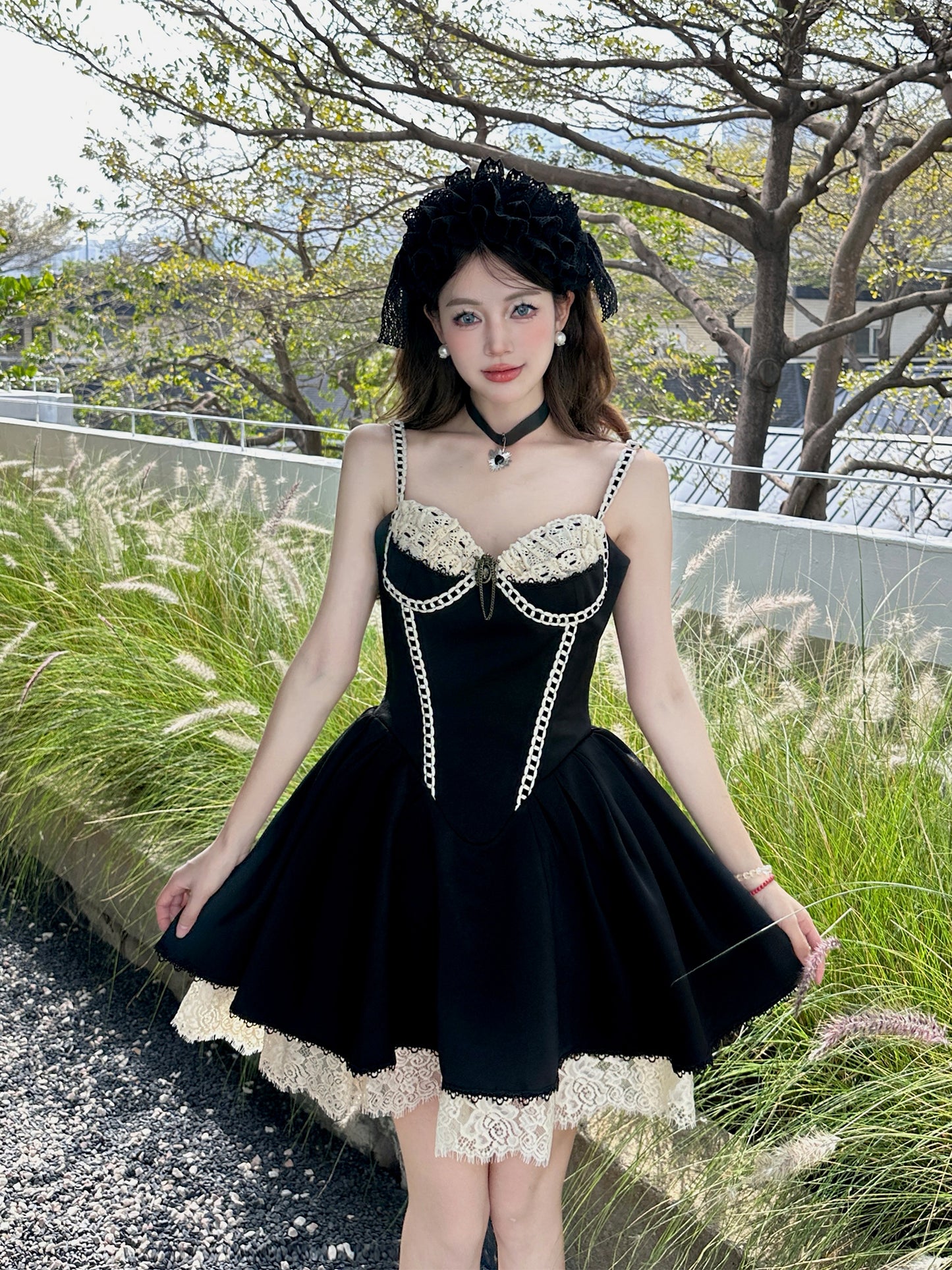 Sweet Black Spaghetti Straps A-Line Lace Satin Short Prom Dresses Homecoming Dresses  RF0797