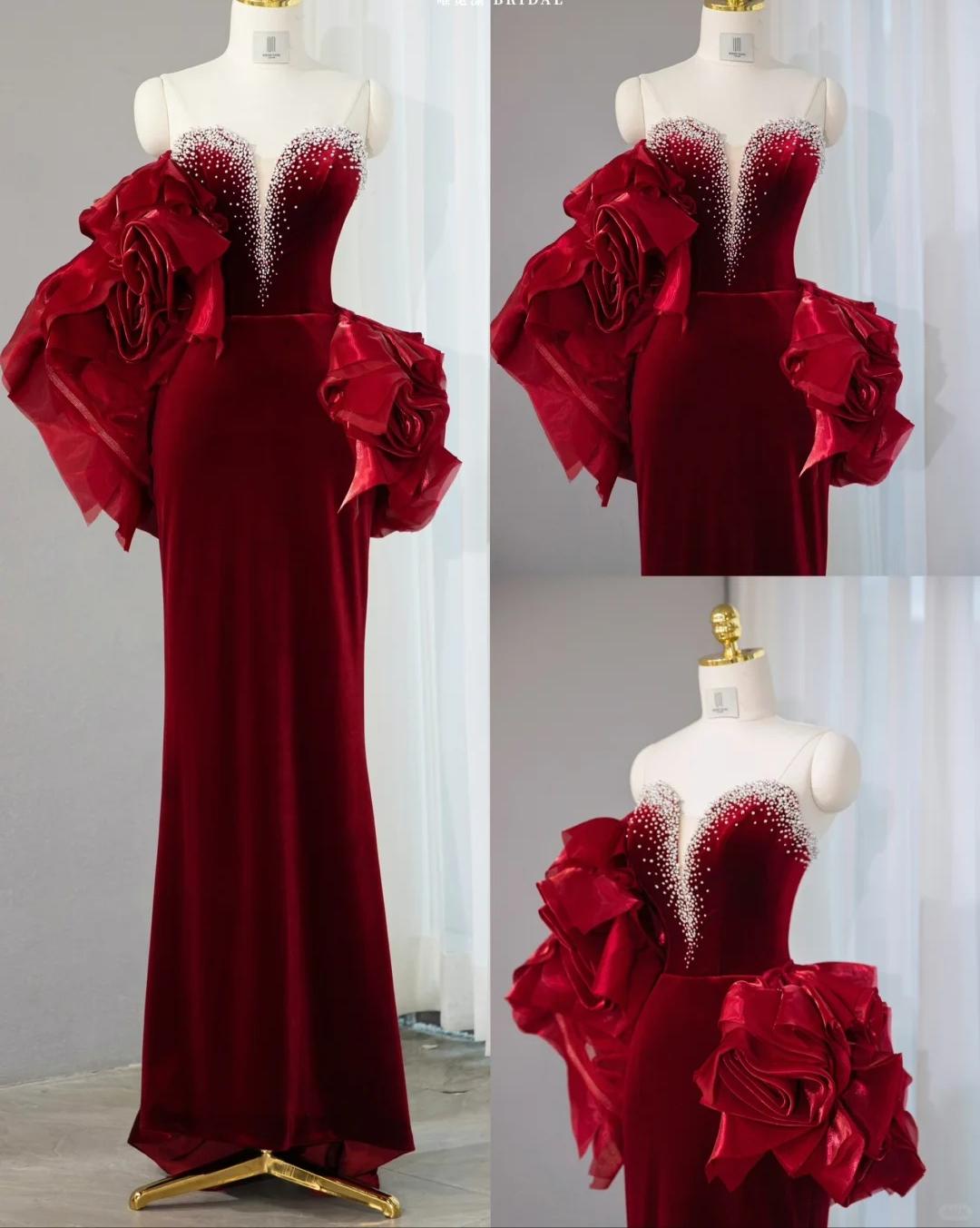 Elegant Burgundy Sweetheart Neck Mermaid Satin Long Prom Dresses Formal Evening Dresses RF0801