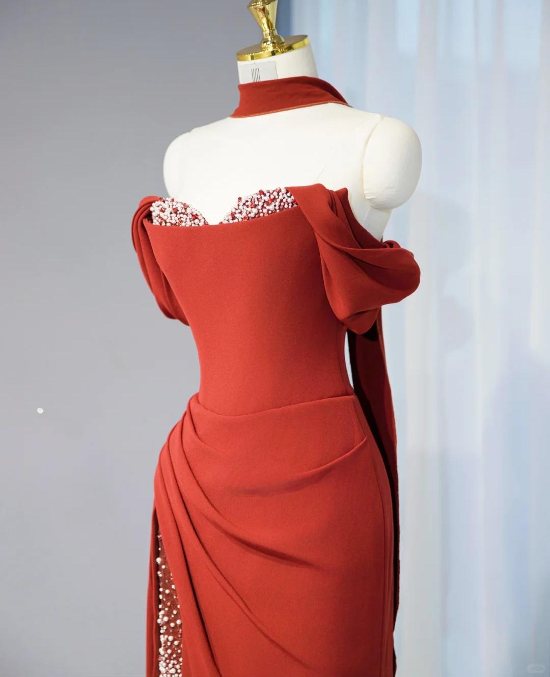 Stunning Burgundy Off-the-shoulder Sheath Satin Long Prom Dresses Formal Evening Dresses with Slits RF0805