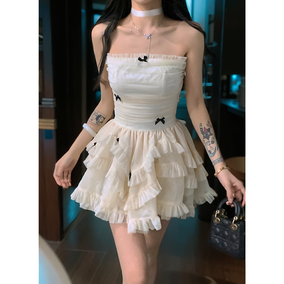 Elegant Apricot Strapless A-Line Chiffon Birthday Dress RF0810