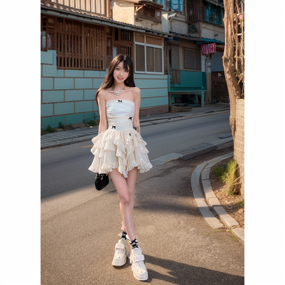 Elegant Apricot Strapless A-Line Chiffon Birthday Dress RF0810