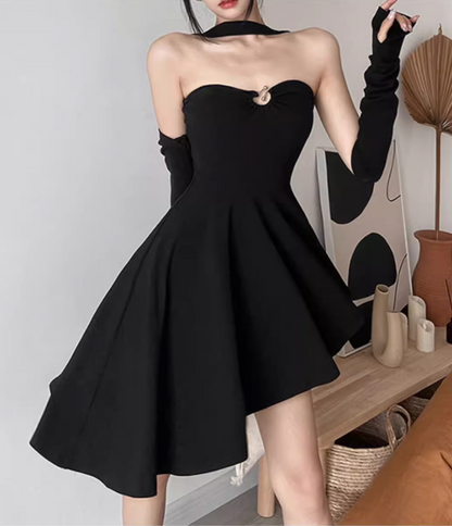 Simple Black Strapless A-Line Party Dresses Birthday Dresses  RF0812