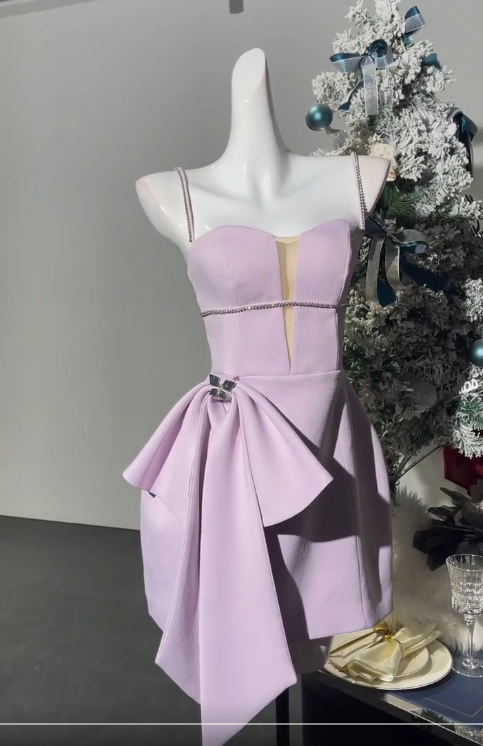 Sweet Pink Spaghetti Straps Bodycon Satin Short Party Dresses Homecoming Dresses with Bows RF0821