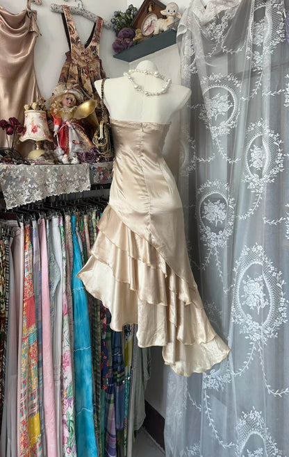 Elegant Champagne Strapless Bodycon Satin Short Party Dresses Homecoming Dresses RF0820