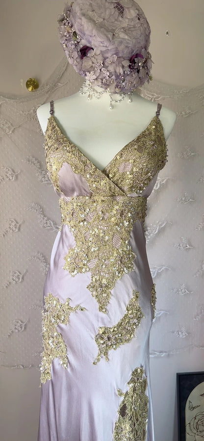 Gorgeous Purple Spaghetti Straps Bodycon Satin Prom Dresses Formal Evening Gowns with Lace Appliques RF0831