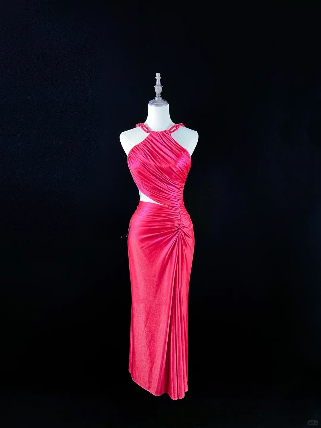 Stunning Hot Pink Halter Neck Sheath Satin Party Dresses Homecoming Dresses RF0836