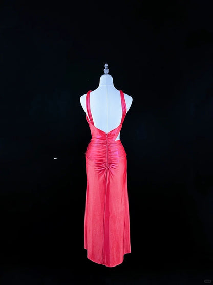 Stunning Hot Pink Halter Neck Sheath Satin Party Dresses Homecoming Dresses RF0836