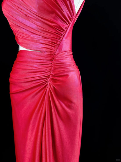 Stunning Hot Pink Halter Neck Sheath Satin Party Dresses Homecoming Dresses RF0836