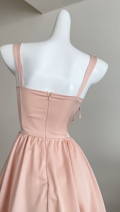 Cute Pink Square Neck A-Line Satin Short Party Dresses Homecoming Dresses RF0841