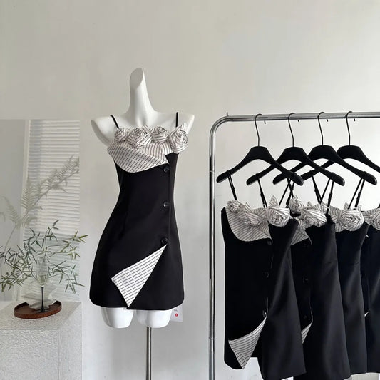 Elegant Black Spaghetti Straps Sheath Satin Short Party Dresses Homecoming Dresses RF0842