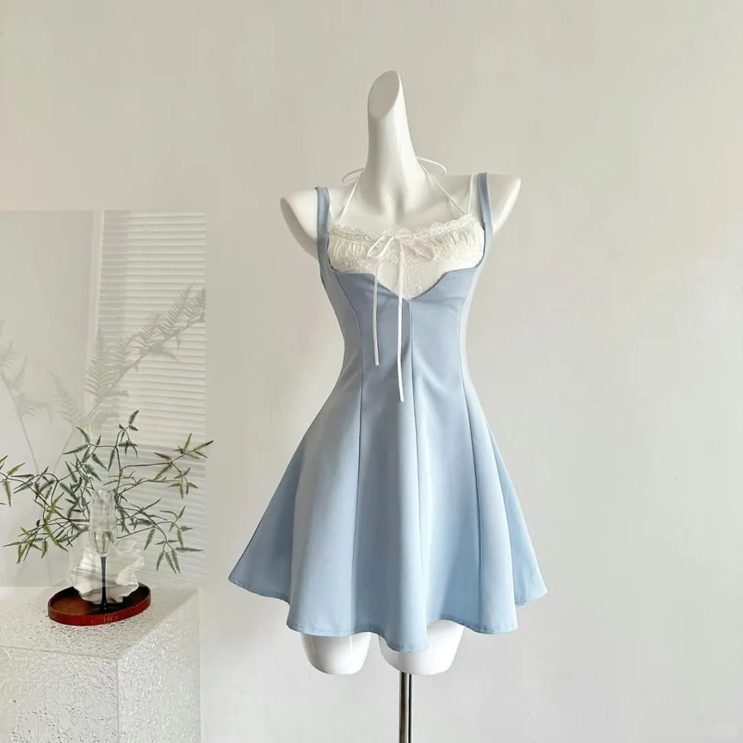 Chic Blue Spaghetti Straps Sheath Satin Short Party Dresses Homecoming Dresses RF0843