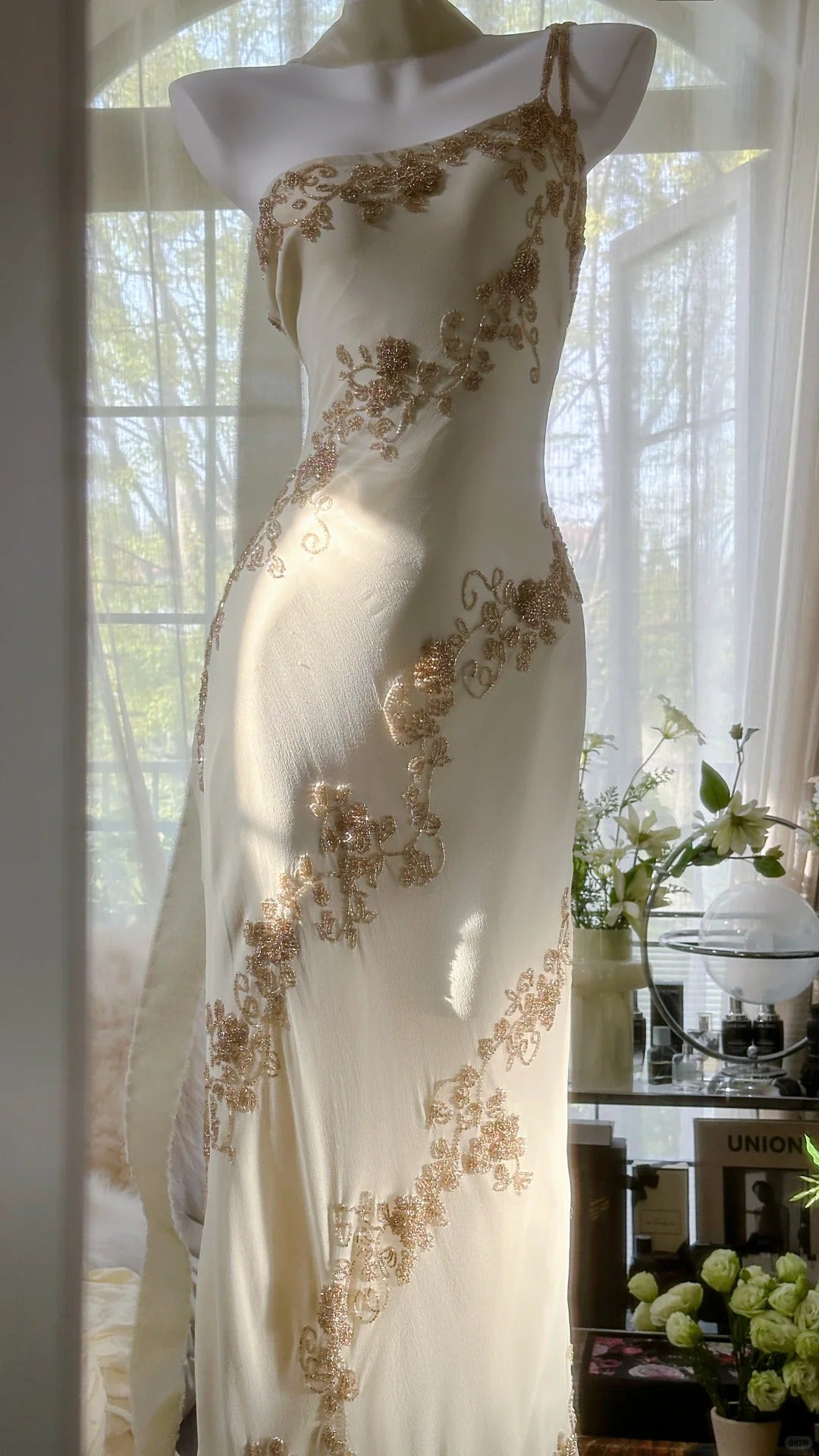 Robe de soirée élégante en mousseline de soie, asymétrique, abricot, longue, perlée, RF0846