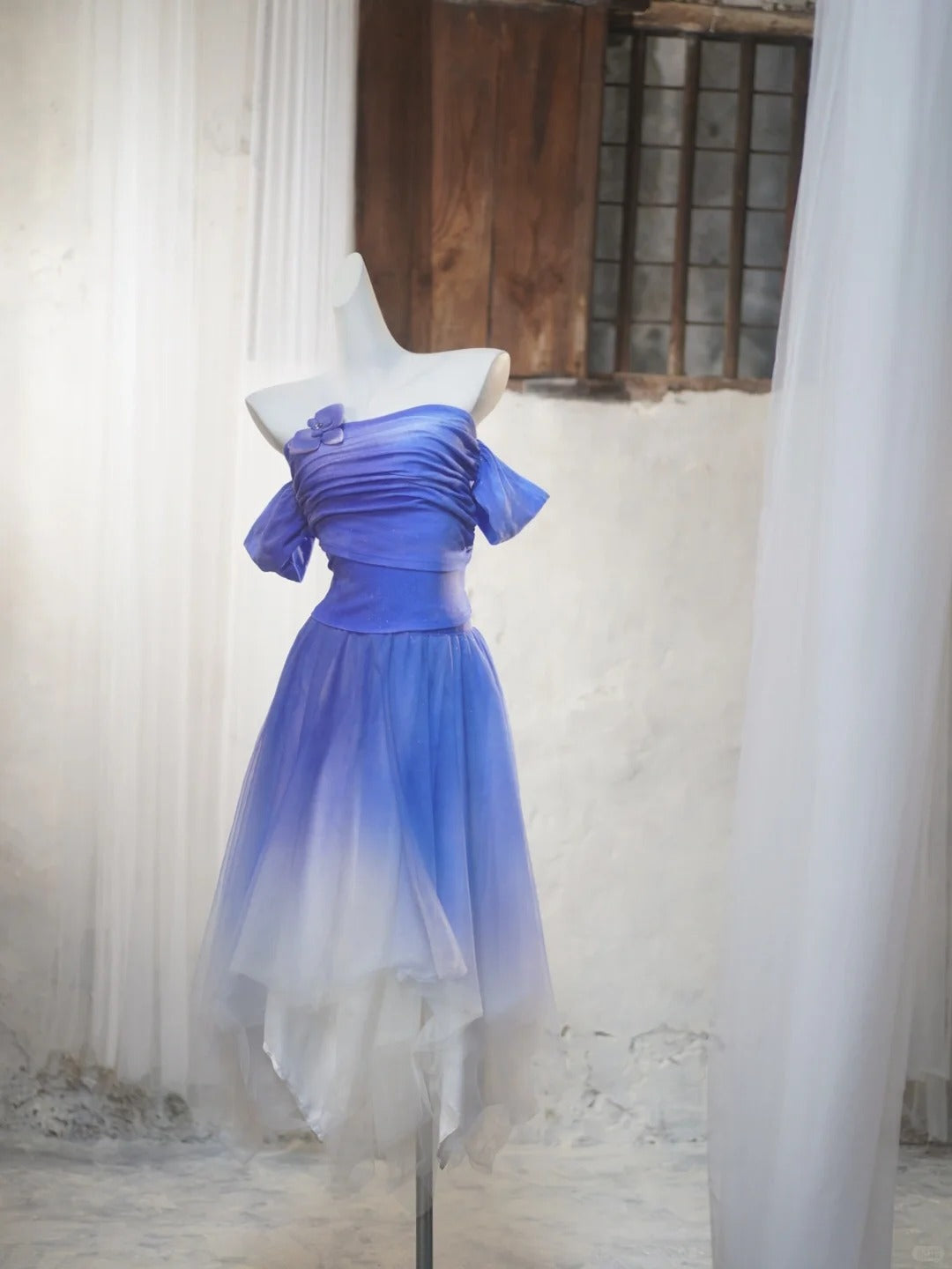 Gorgeous Purple Off Shoulder A-Line Chiffon Short Prom Dresses Birthday Evening Gowns RF0851