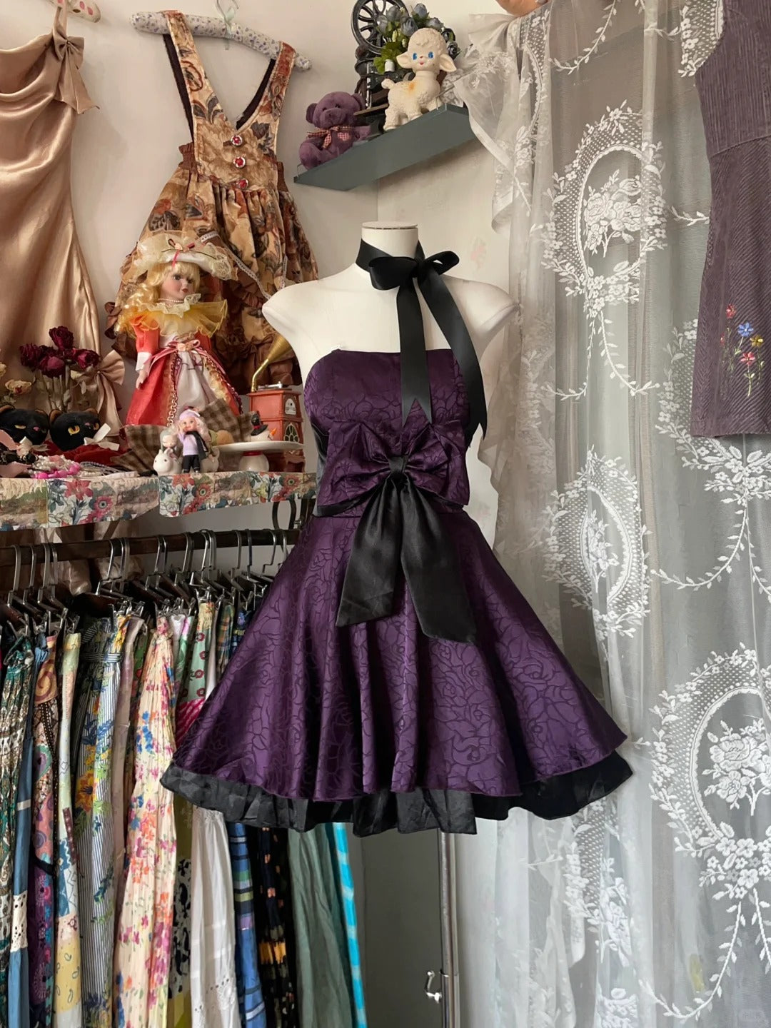 Elegant Purple Strapless A-Line Jacquard Satin Short Prom Dresses Homecoming Dresses RF0864