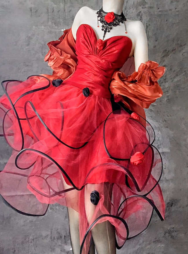 Stunning Red Sweetheart A-Line Tulle Short Prom Dresses Homecoming Dresses RF0865