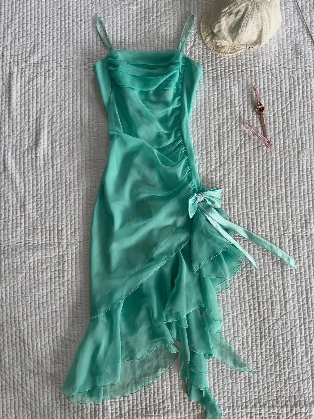 Stunning Tiffany Blue Spaghetti Straps Sheath Tulle Short Party Dresses  RF0871
