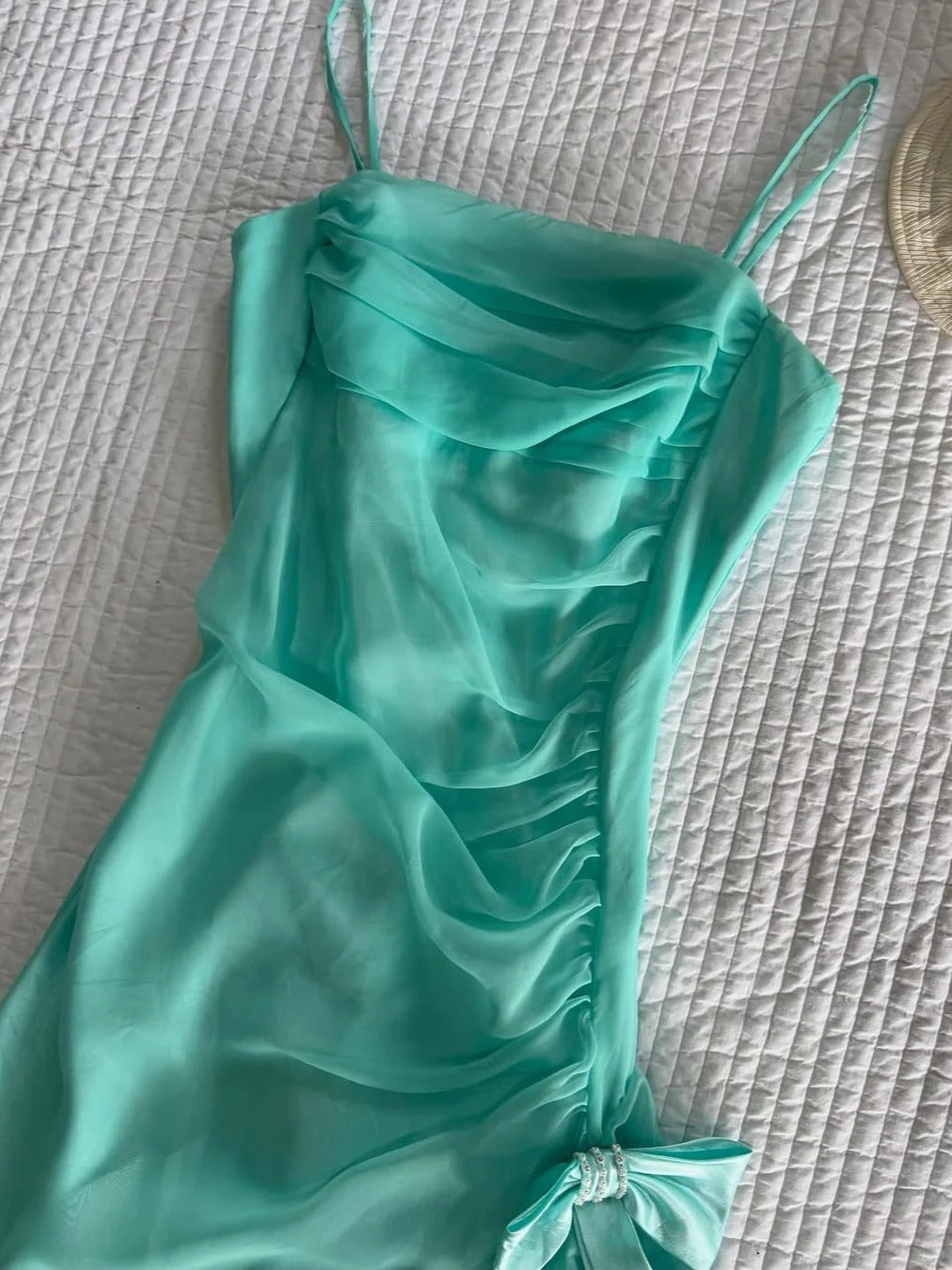 Stunning Tiffany Blue Spaghetti Straps Sheath Tulle Short Party Dresses  RF0871