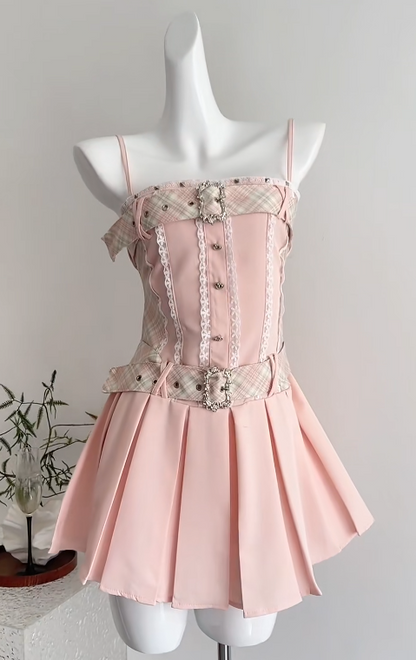 Y2K Pink Spaghetti Straps A-Line Short Party Dresses Homecoming Dresses  RF0874