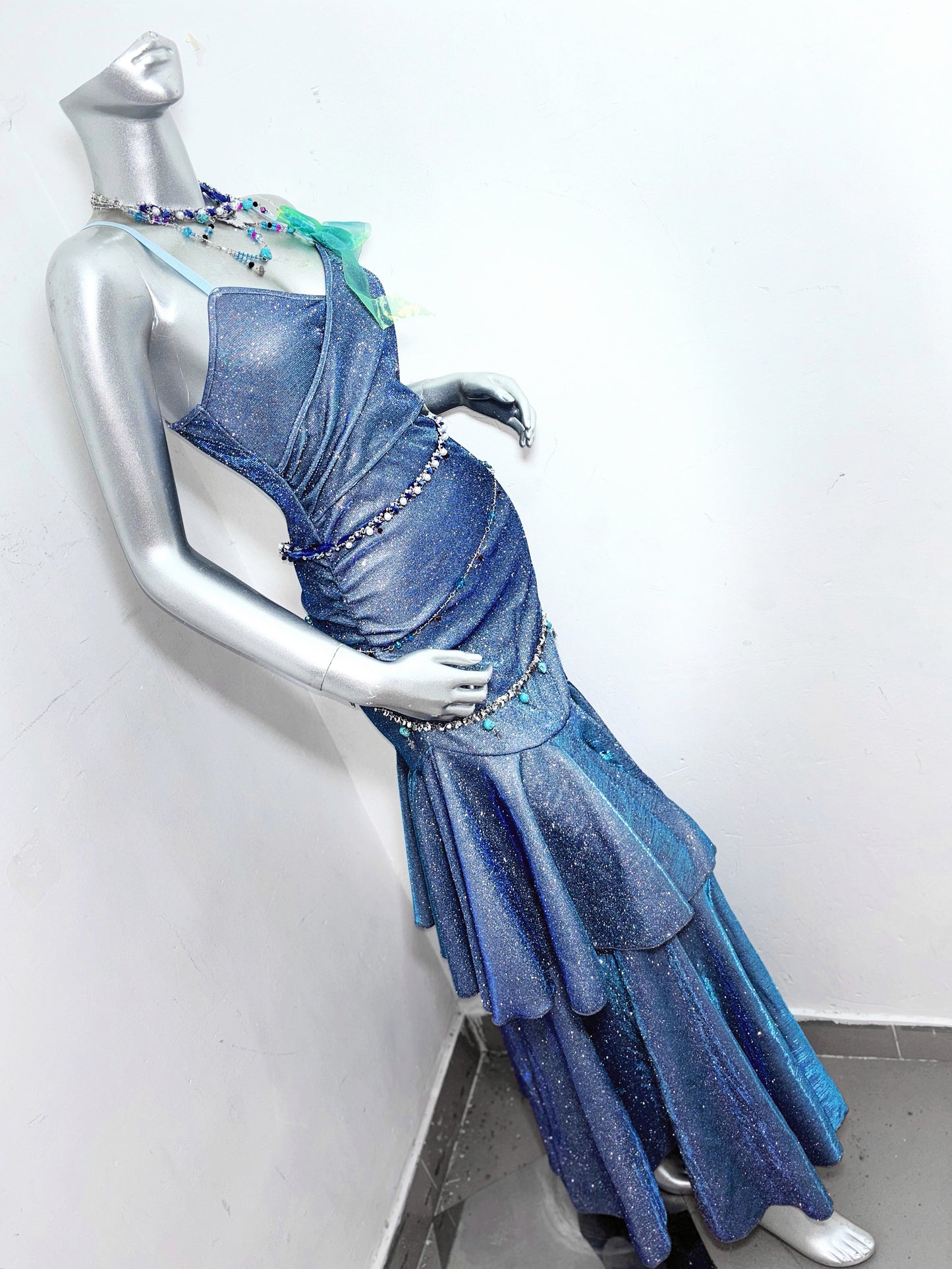 Glitter Spaghetti Straps Navy Blue Mermaid Long Prom Dresses Birthday Evening Dresses RF0896