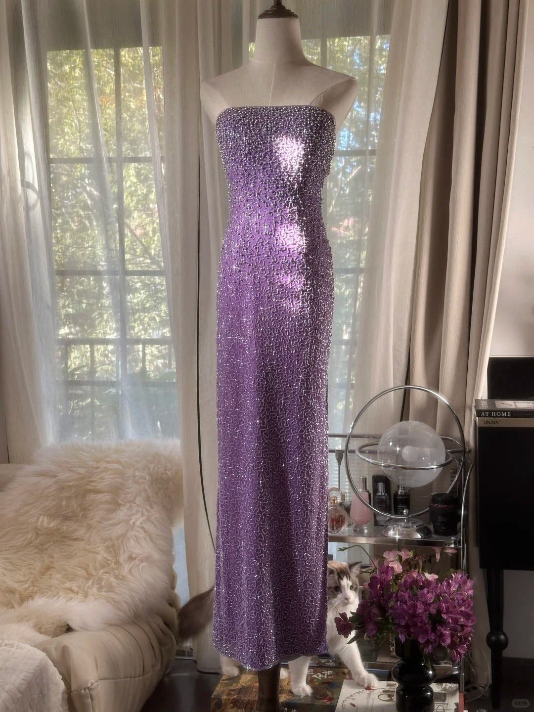 Gorgeous Purple Strapless Sheath Beaded Prom Dresses Formal Evening Dress RF0898