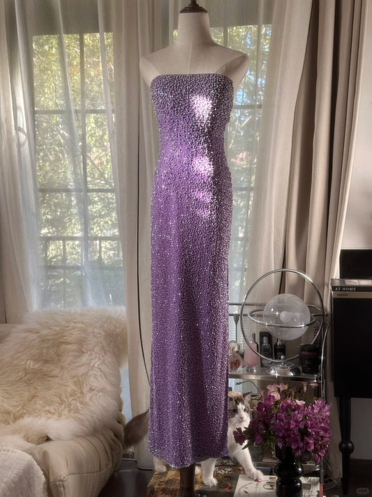 Gorgeous Purple Strapless Sheath Beaded Prom Dresses Formal Evening Dress RF0898
