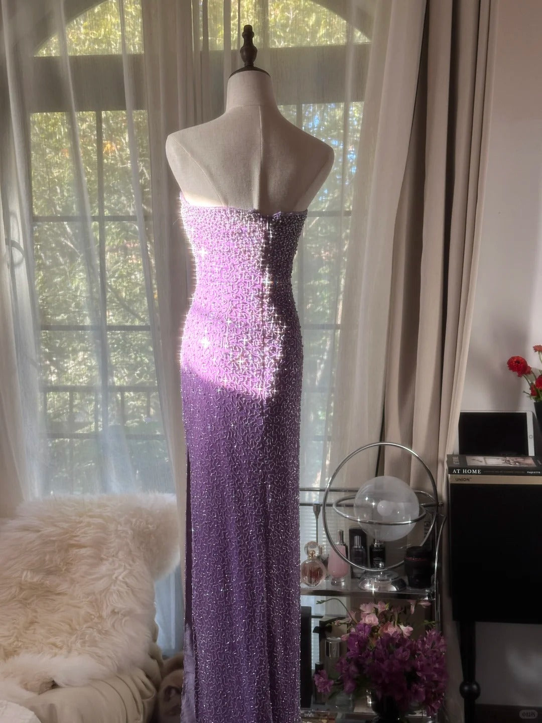 Gorgeous Purple Strapless Sheath Beaded Prom Dresses Formal Evening Dress RF0898