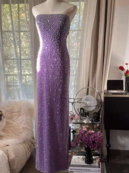 Gorgeous Purple Strapless Sheath Beaded Prom Dresses Formal Evening Dress RF0898