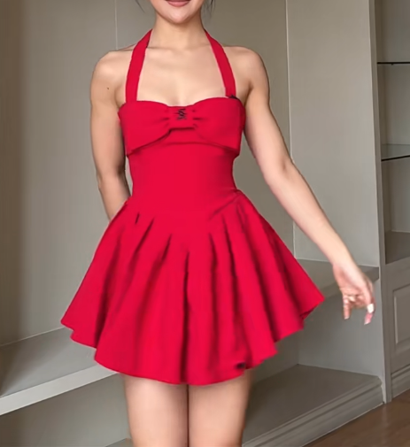 Sweet Red Halter A-Line Short Prom Dresses Fashion Party Dress RF0901