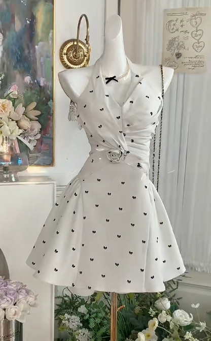 Robe courte en satin blanc à col licou, coupe trapèze, pour soirée, RF0906
