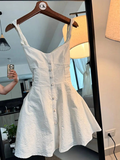 Sweet White Spaghetti Straps A-Line Satin Short Cocktail Party Dress RF0907