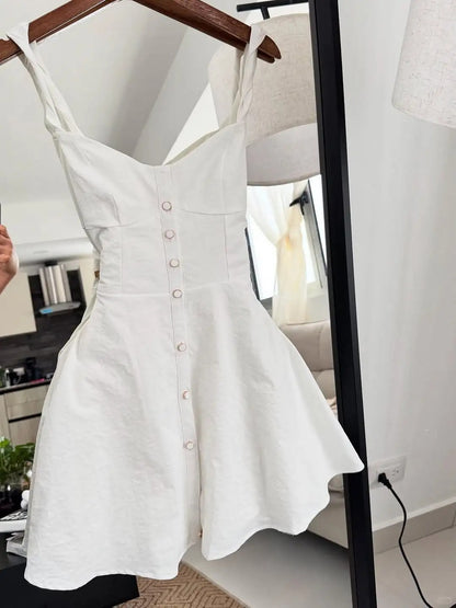 Sweet White Spaghetti Straps A-Line Satin Short Cocktail Party Dress RF0907