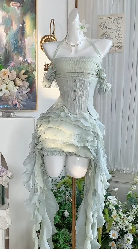 Gorgeous Green Halter Bodycon Chiffon Short Party Dresses RF0912