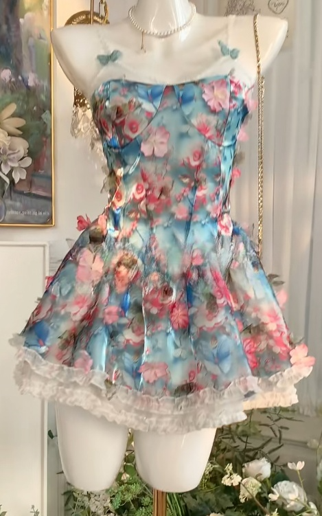 Stunning Spaghetti Straps Tulle Applique A-Line Short Birthday Ball Dress RF0913