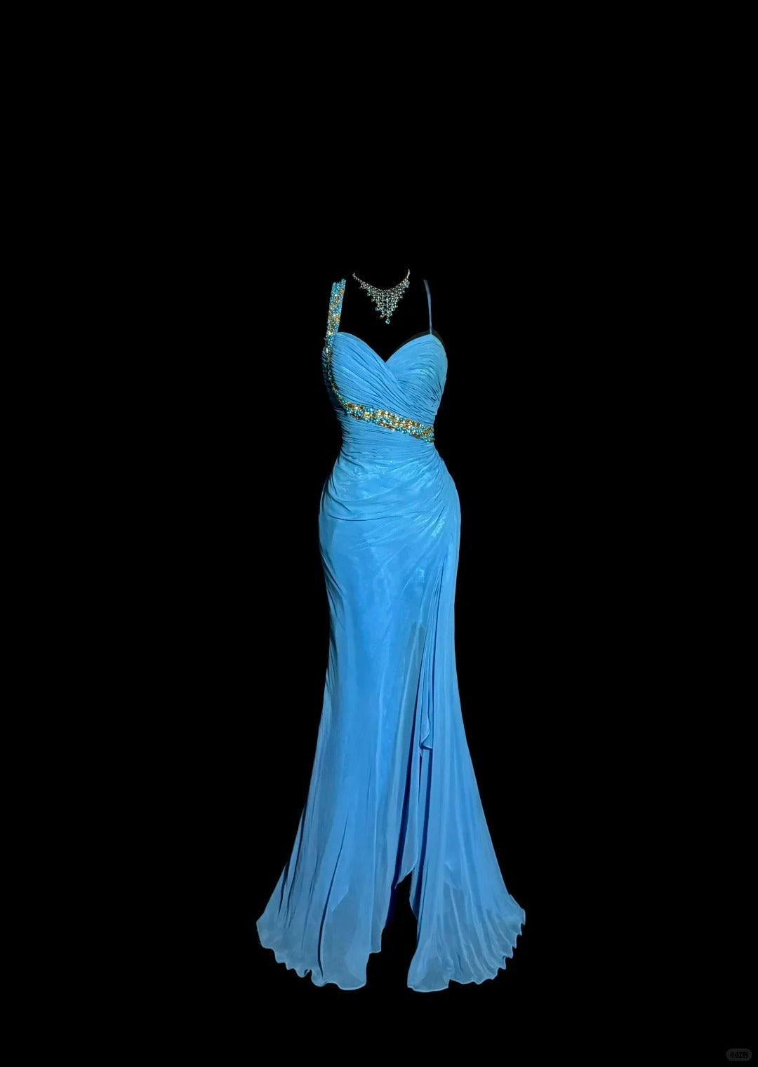 Vintage Blue Sweetheart Neck Mermaid Chiffon Evening Gown Chiffon Backless Long Prom Dress RF0914