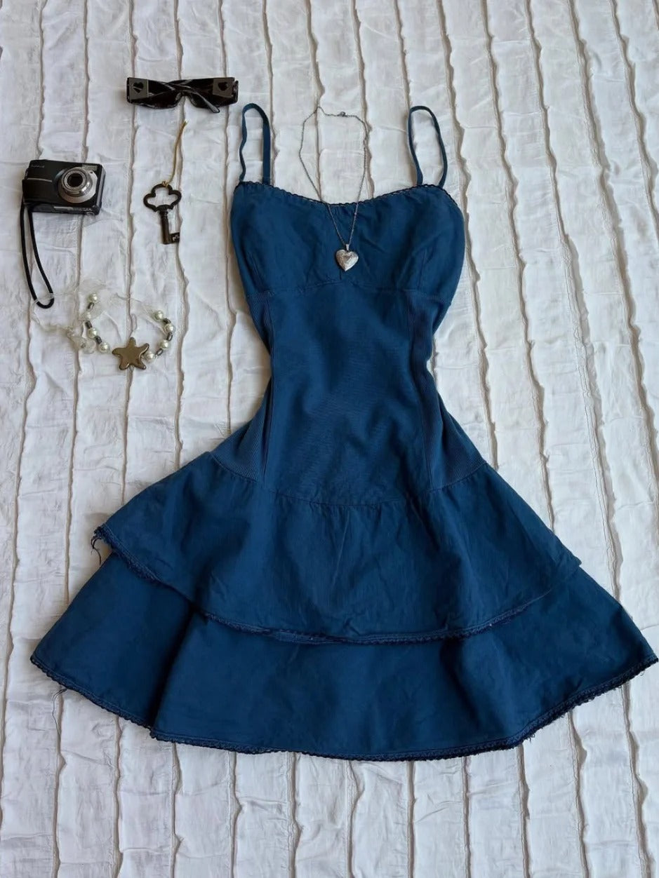 Fashion Spaghetti Straps Blue A-Line Mini Outdoor Party Dresses RF0918