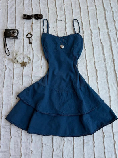 Fashion Spaghetti Straps Blue A-Line Mini Outdoor Party Dresses RF0918