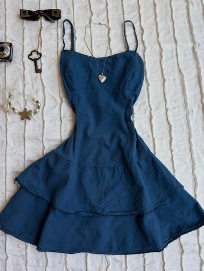 Fashion Spaghetti Straps Blue A-Line Mini Outdoor Party Dresses RF0918