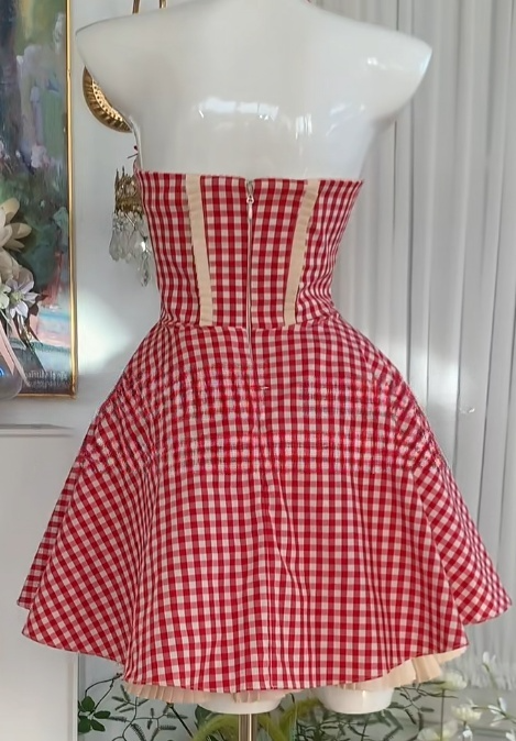 Fashion Halter Red Plaid Sweet Party Outfit RF0926
