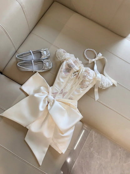 Elegant White Satin Off Shoulder Bodycon Short Evening Dress with Bow RF0927