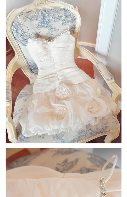 Elegant White Spaghetti Straps A-Line Short Homecoming Dress Fashion Party Outfit RF0931
