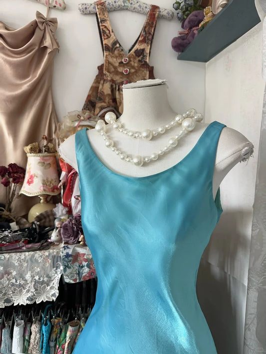 Robe courte fourreau en tulle bleu vintage pour soirée et fête RF0932