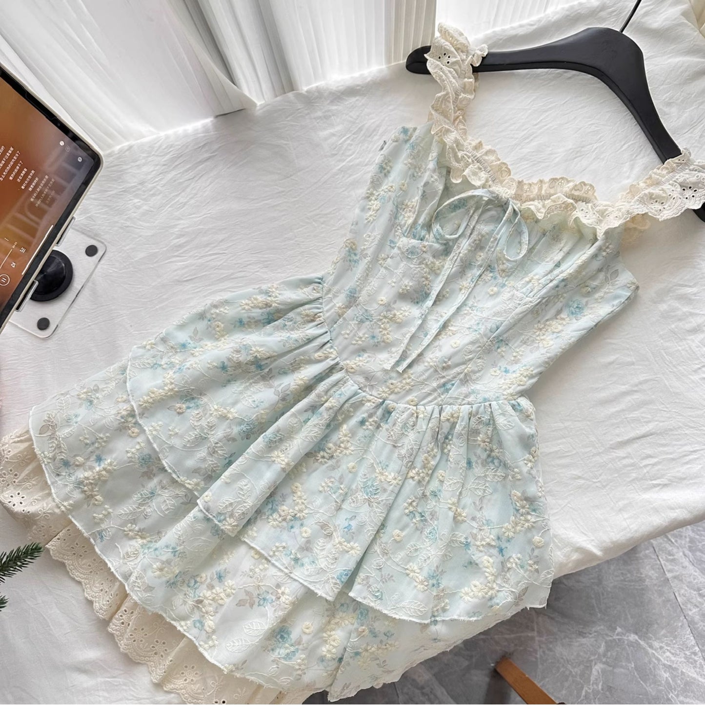 Stunning Light Blue Square Neck A-Line Embroidered Applique Sweet 16 Dress RF0937