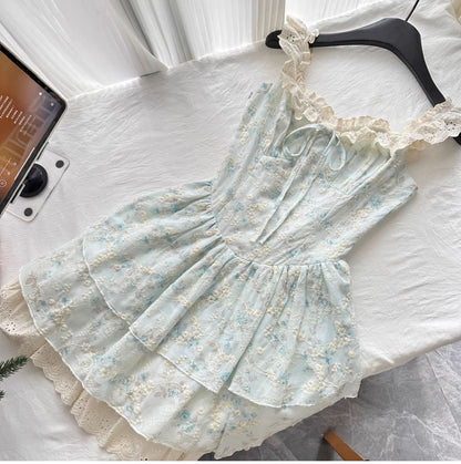 Stunning Light Blue Square Neck A-Line Embroidered Applique Sweet 16 Dress RF0937