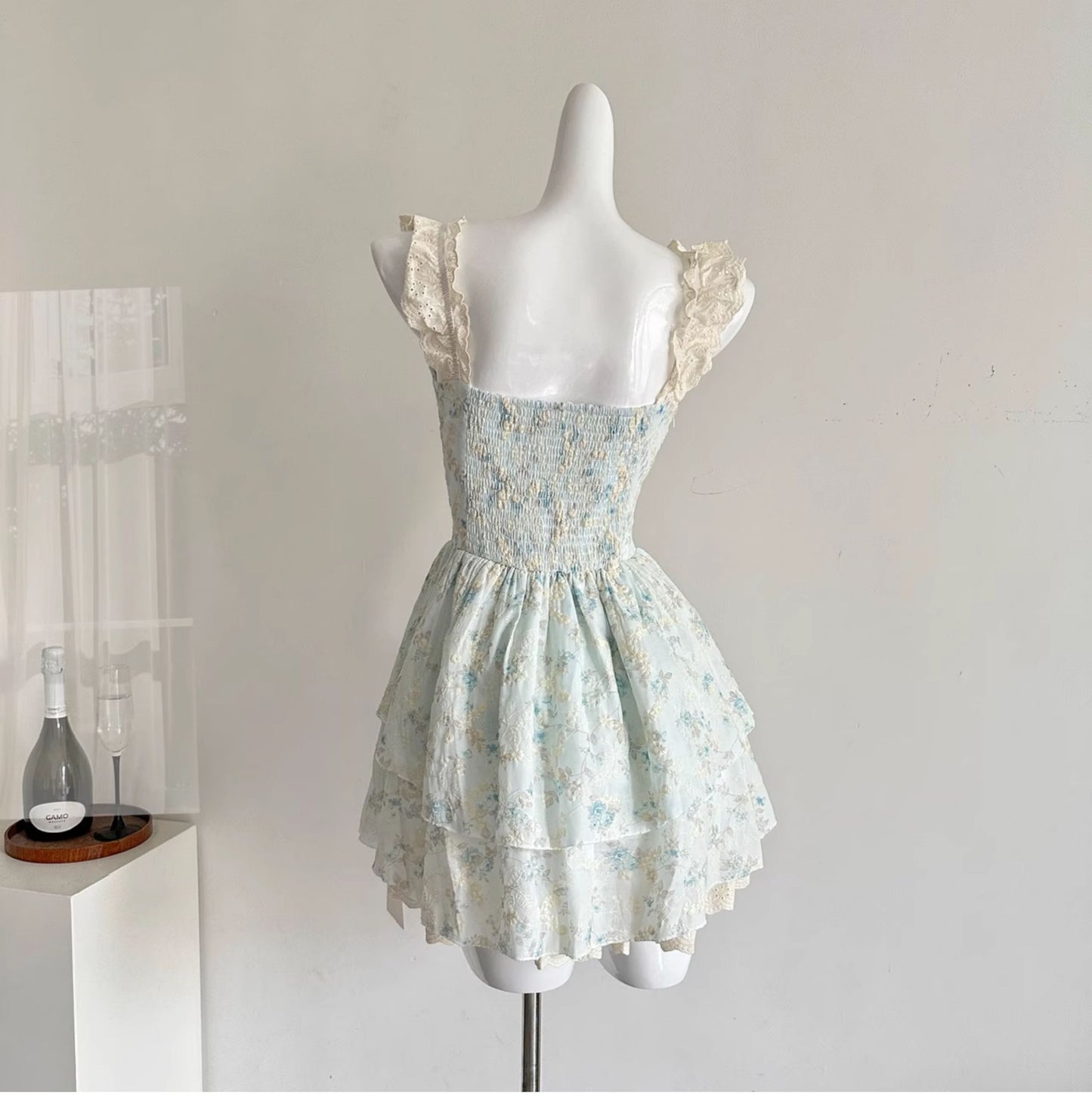 Stunning Light Blue Square Neck A-Line Embroidered Applique Sweet 16 Dress RF0937