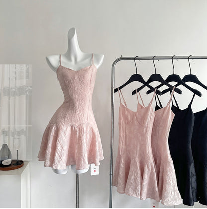 Robe de soirée courte en satin rose à bretelles spaghetti, coupe trapèze, tenue d'anniversaire tendance, RF0942