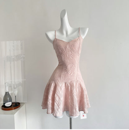 Robe de soirée courte en satin rose à bretelles spaghetti, coupe trapèze, tenue d'anniversaire tendance, RF0942